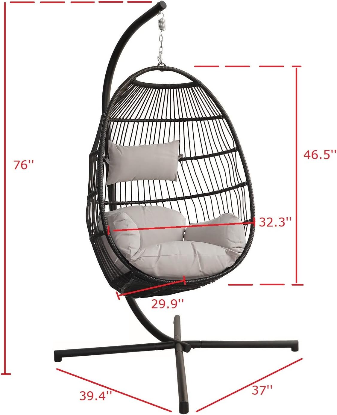 PRIVATE GARDEN Indoor Outdoor Hammock Egg Chair with Stand Large Hanging Chair Wicker Rattan Swing Chair with Removable Cushion 330LBS Capacity for Bedroom Patio Balcony