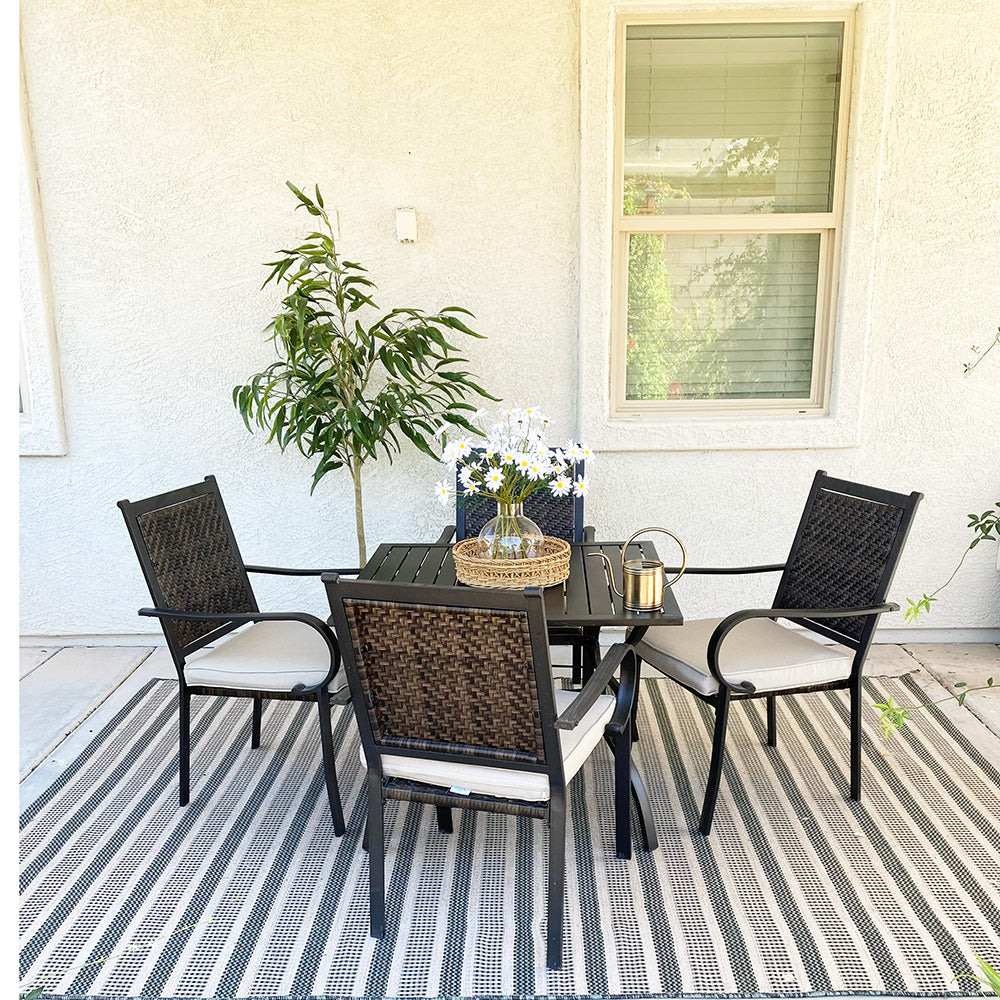 5-Piece Patio Dining Set with 4 Rattan Dining Chairs & Steel Square Table