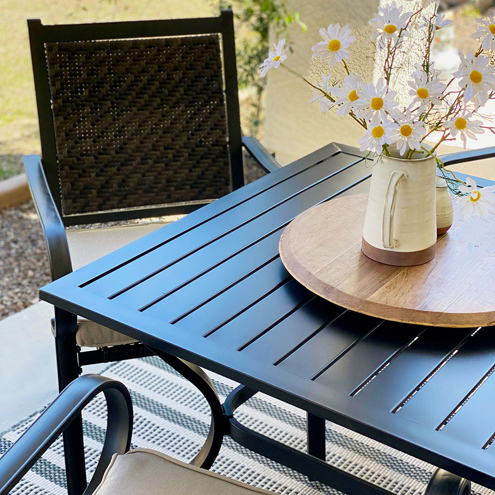 5-Piece Patio Dining Set with 4 Rattan Dining Chairs & Steel Square Table