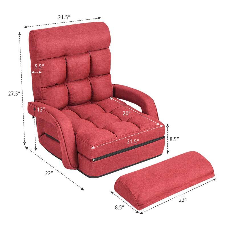 Foldable Massage Floor Chair Recliner, Single Lazy Sofa with Ergonomic Armrest, Adjustable 5 Backrest Positions & Detachable Mat