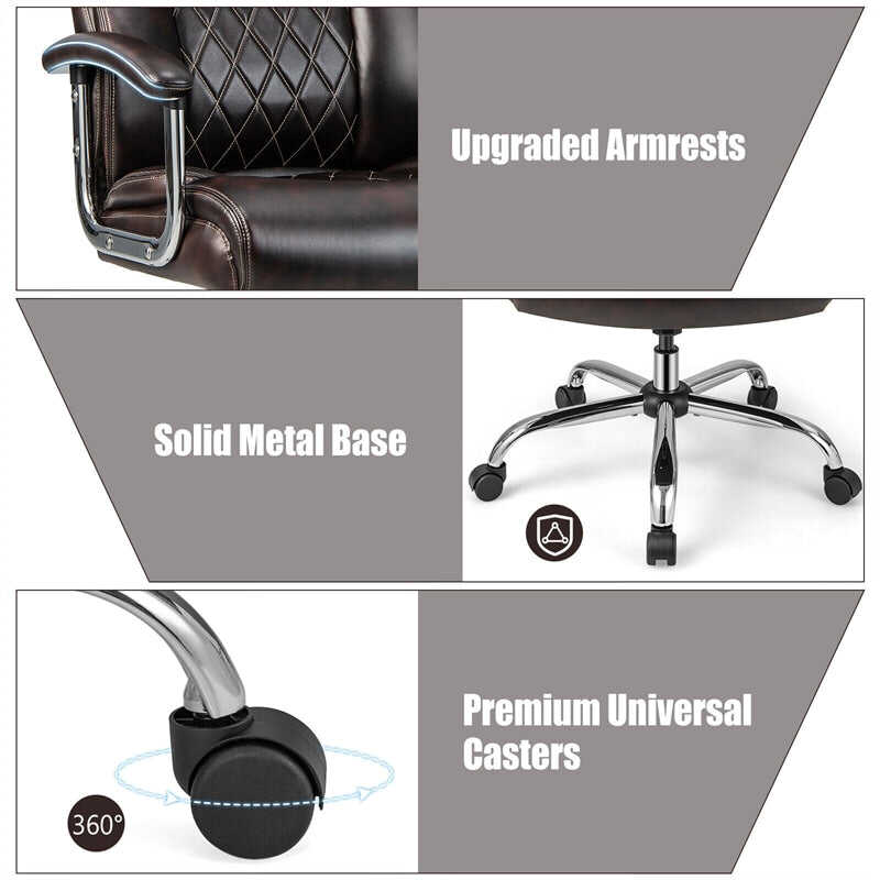 500lbs Height Adjustable Office Chair Swivel Computer Task Desk Chair Leather Executive Chair with Heavy Duty Metal Base