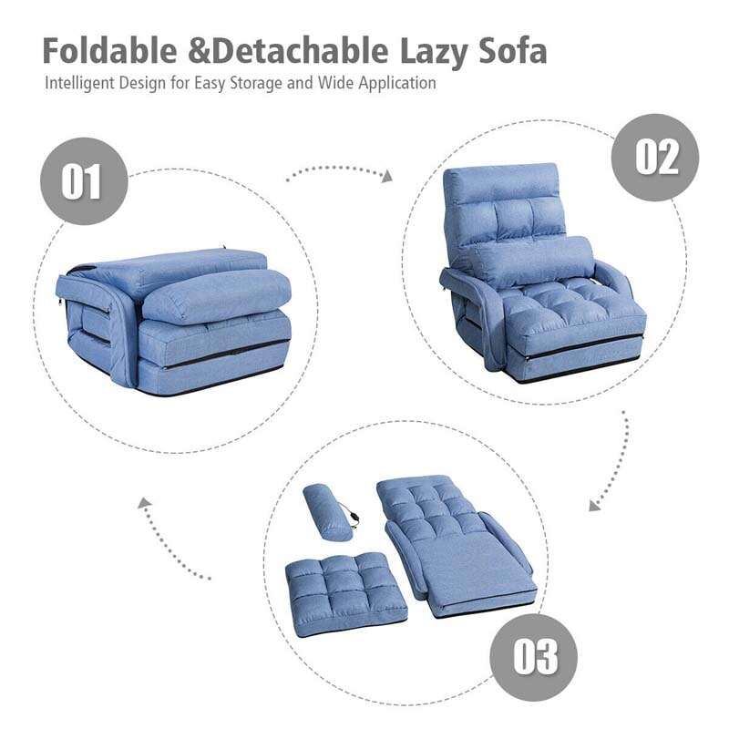 Foldable Massage Floor Chair Recliner, Single Lazy Sofa with Ergonomic Armrest, Adjustable 5 Backrest Positions & Detachable Mat