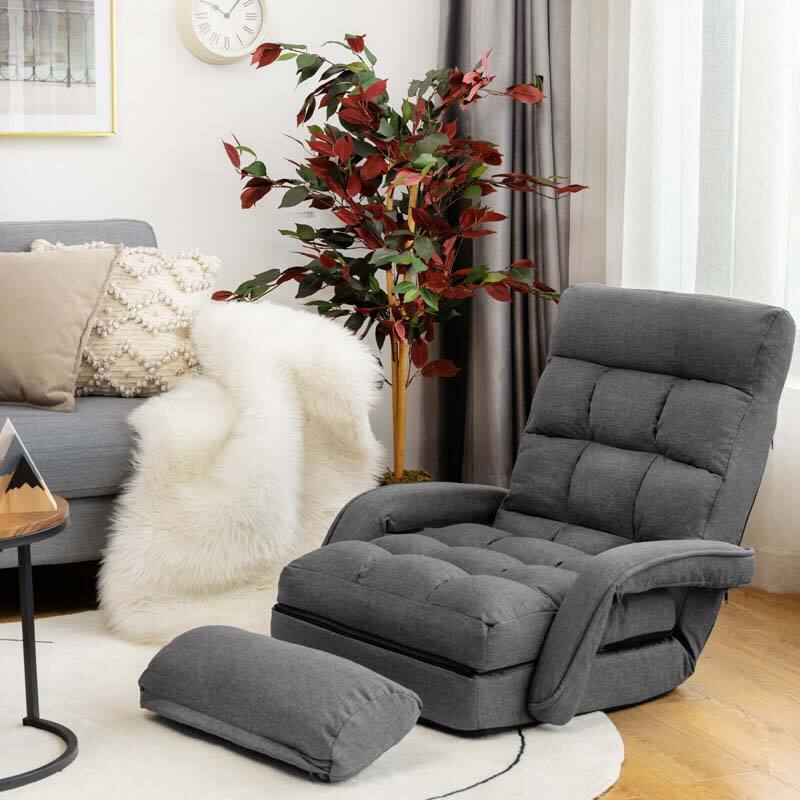 Foldable Massage Floor Chair Recliner, Single Lazy Sofa with Ergonomic Armrest, Adjustable 5 Backrest Positions & Detachable Mat