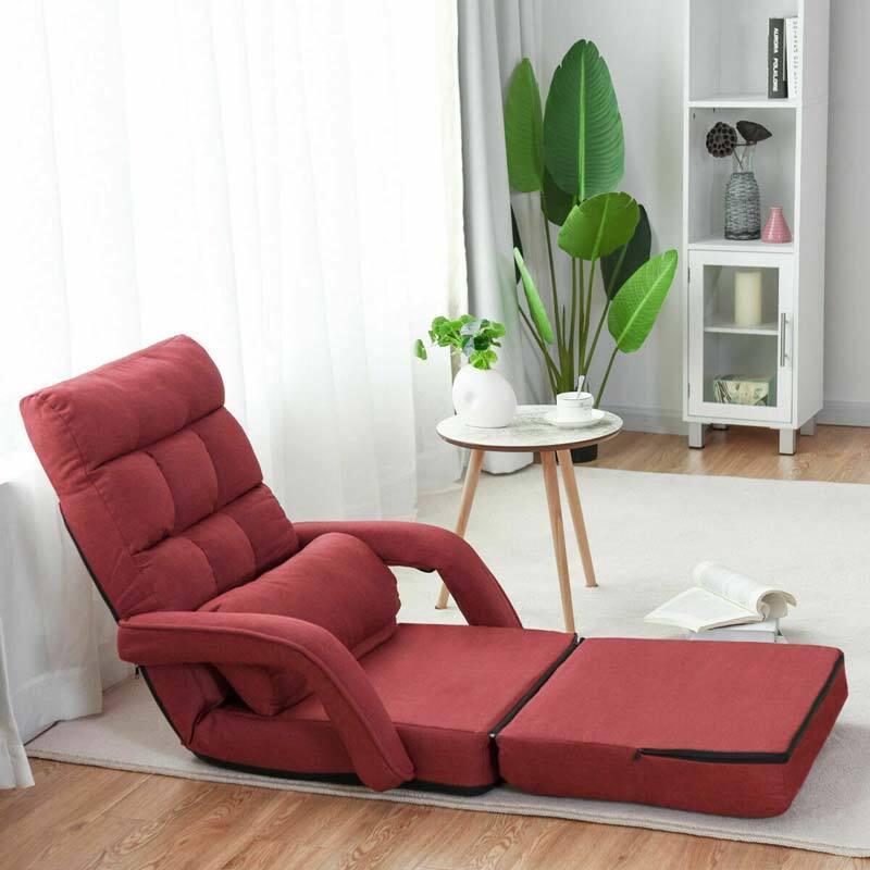 Foldable Massage Floor Chair Recliner, Single Lazy Sofa with Ergonomic Armrest, Adjustable 5 Backrest Positions & Detachable Mat