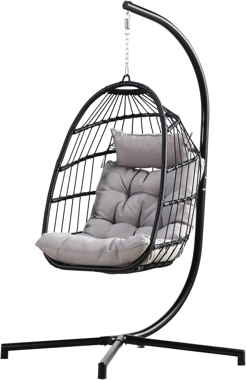 PRIVATE GARDEN Indoor Outdoor Hammock Egg Chair with Stand Large Hanging Chair Wicker Rattan Swing Chair with Removable Cushion 330LBS Capacity for Bedroom Patio Balcony