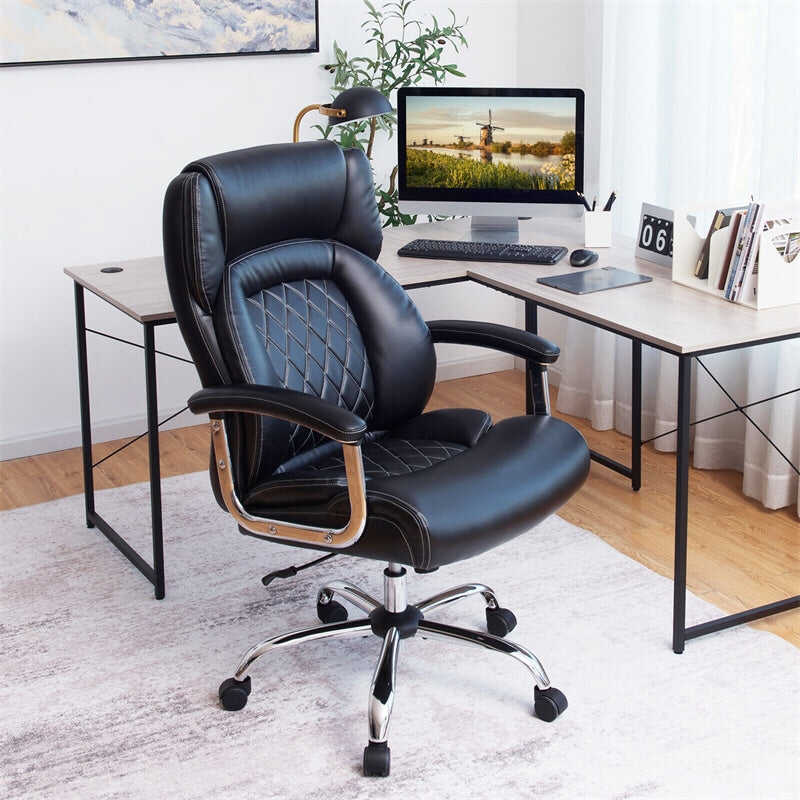 500lbs Height Adjustable Office Chair Swivel Computer Task Desk Chair Leather Executive Chair with Heavy Duty Metal Base