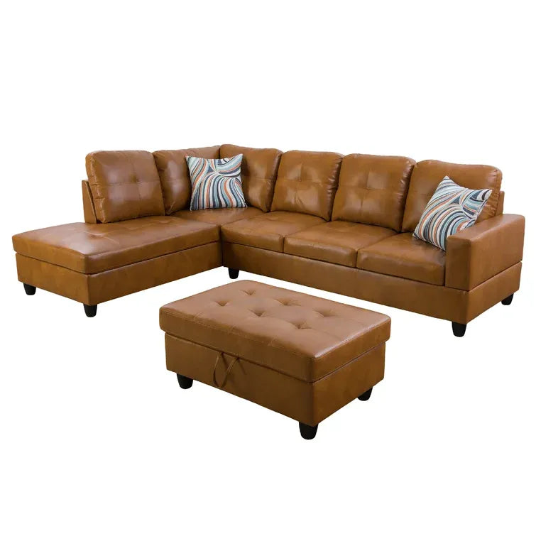 Wilhelmine 103.5" Wide Faux Leather Sofa & Chaise with Ottoman