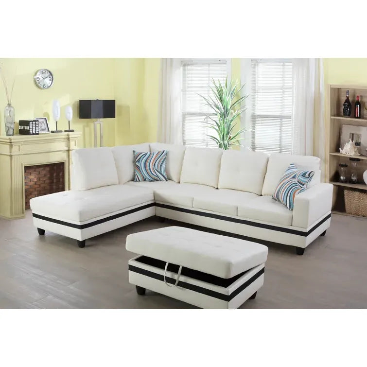 Wilhelmine 103.5" Wide Faux Leather Sofa & Chaise with Ottoman