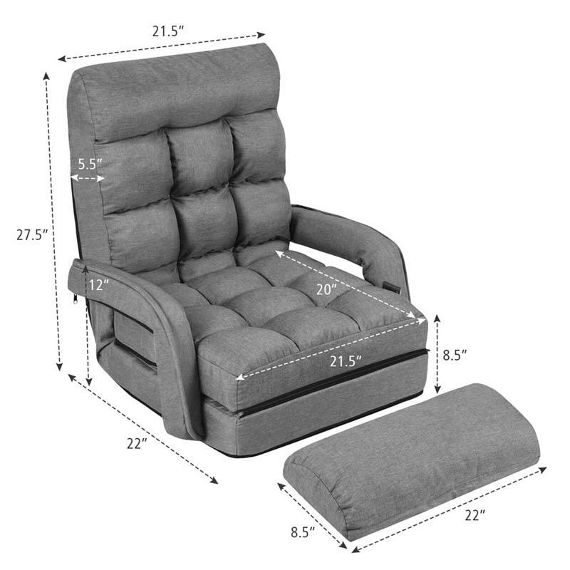 Foldable Massage Floor Chair Recliner, Single Lazy Sofa with Ergonomic Armrest, Adjustable 5 Backrest Positions & Detachable Mat