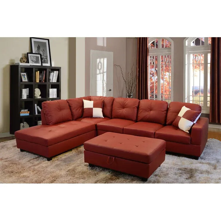 Wilhelmine 103.5" Wide Faux Leather Sofa & Chaise with Ottoman