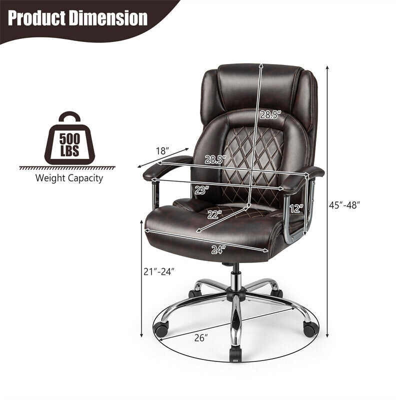 500lbs Height Adjustable Office Chair Swivel Computer Task Desk Chair Leather Executive Chair with Heavy Duty Metal Base