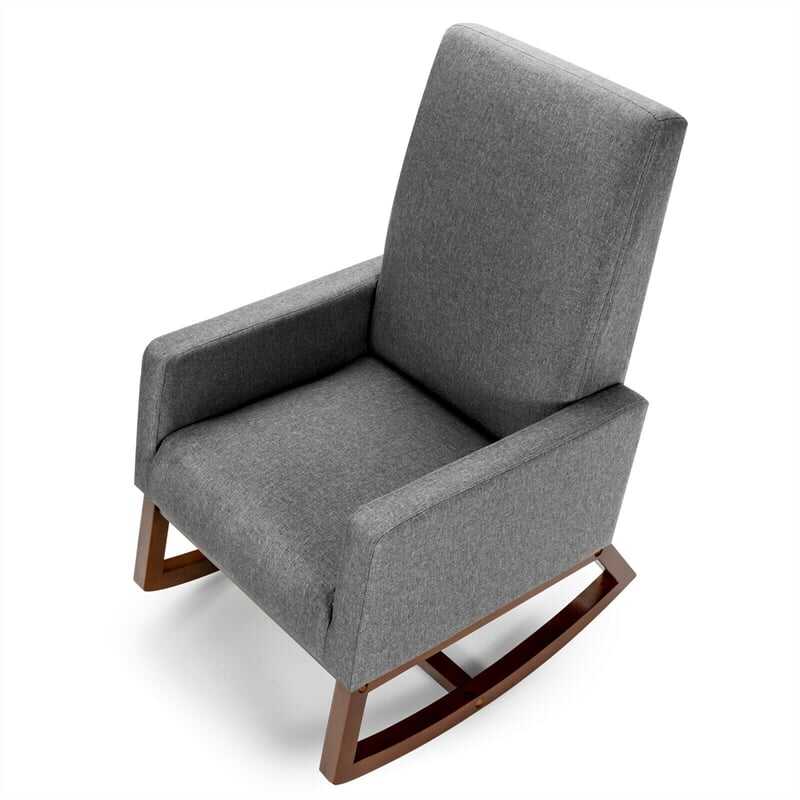 Upholstered Rocking Chair High Back Glider Rocker Chair Mid-Century Nursery Chair Modern Fabric Armchair with Wood Base