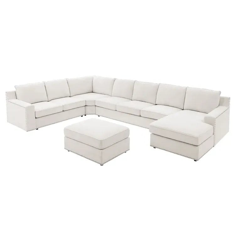 Makah 166" Wide Microfiber/Microsuede Left Hand Facing Modular Corner Sectional with Ottoman