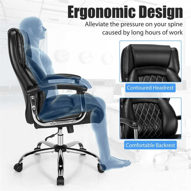 500lbs Height Adjustable Office Chair Swivel Computer Task Desk Chair Leather Executive Chair with Heavy Duty Metal Base