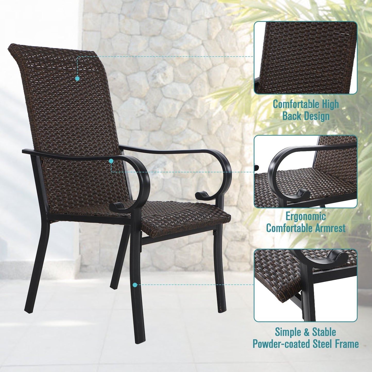 5-Piece Patio Dining Set with 4 Rattan Dining Chairs & Wood-look Square Table