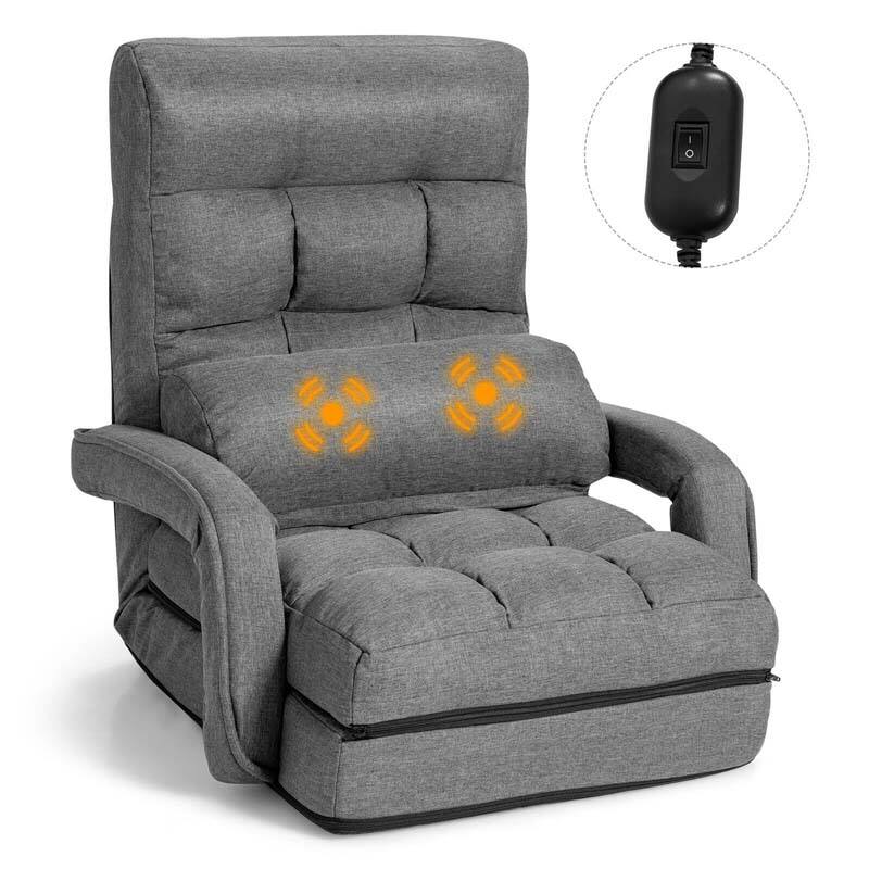 Foldable Massage Floor Chair Recliner, Single Lazy Sofa with Ergonomic Armrest, Adjustable 5 Backrest Positions & Detachable Mat