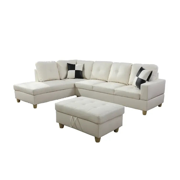 Wilhelmine 103.5" Wide Faux Leather Sofa & Chaise with Ottoman